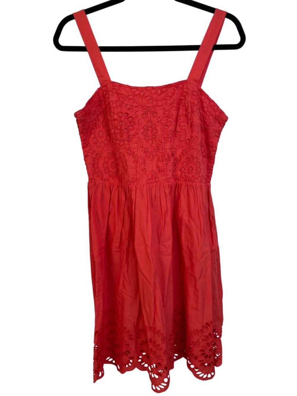 Dressbarn Mini Dress Size 6 Eyelet Sleeveless A Line Smocked Fit & Flare Red NEW